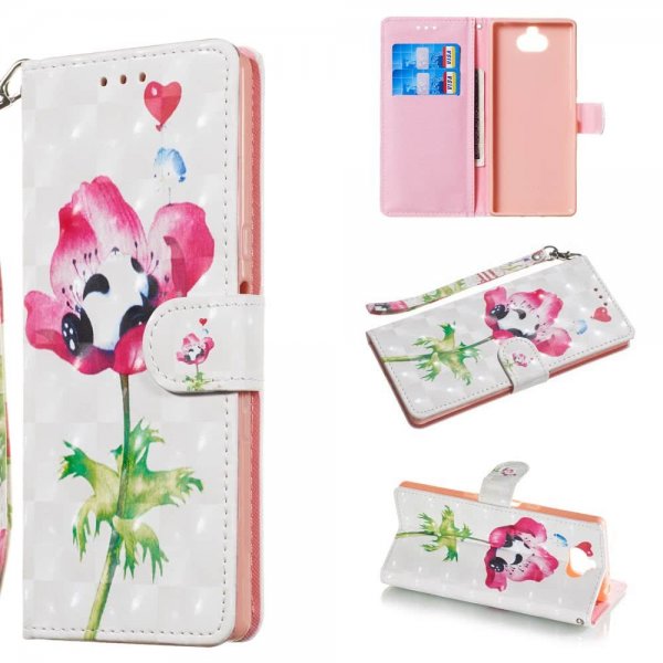 Sony Xperia 10 Plånboksfodral Kortfack Motiv Panda i Blomma