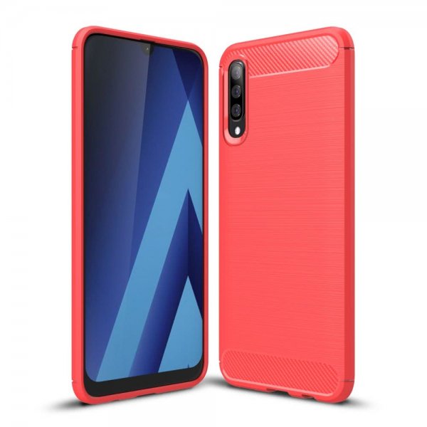 Samsung Galaxy A70 Mobilskal TPU Kolfibertextur Röd