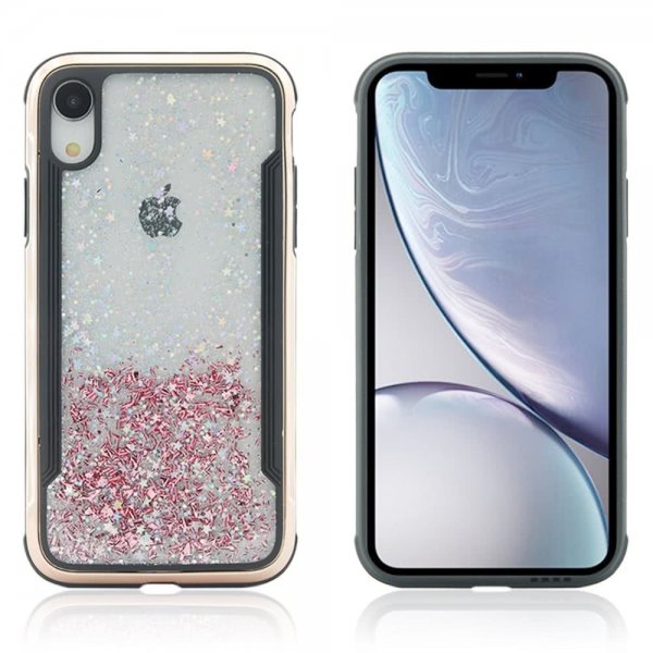 iPhone Xr Skal Hårdplast Transparent Glitter Roseguld