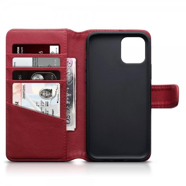 Apple iPhone 11 Pro Plånboksfodral Äkta Läder Röd