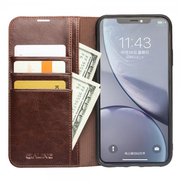 iPhone 11 Fodral Äkta Läder Kortfack Brun