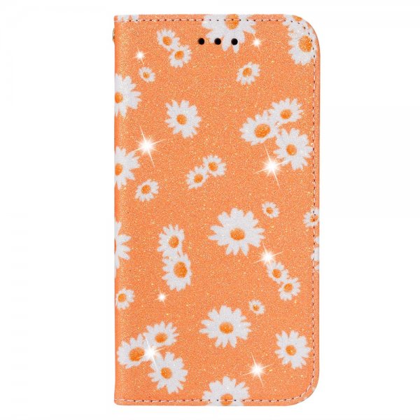 iPhone 11 Fodral Glitter Blommönster Orange