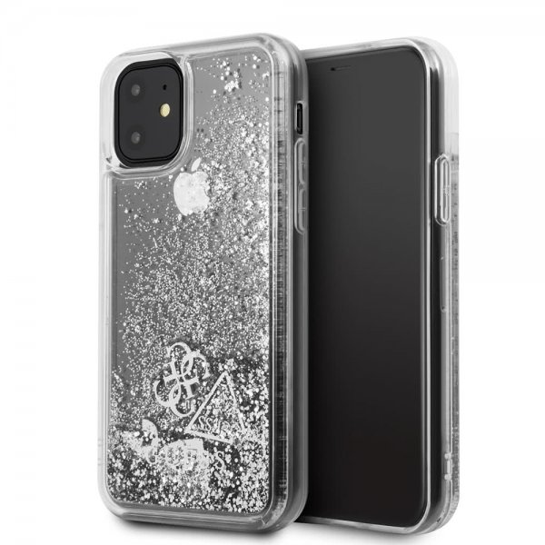 iPhone 11 Skal Glitter Hearts Silver