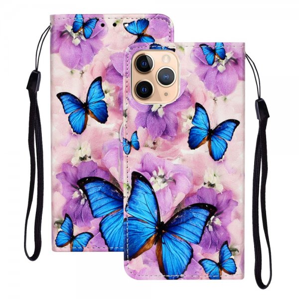 iPhone 12 Mini Fodral Motiv Blåa Fjärilar och Lila Blommor