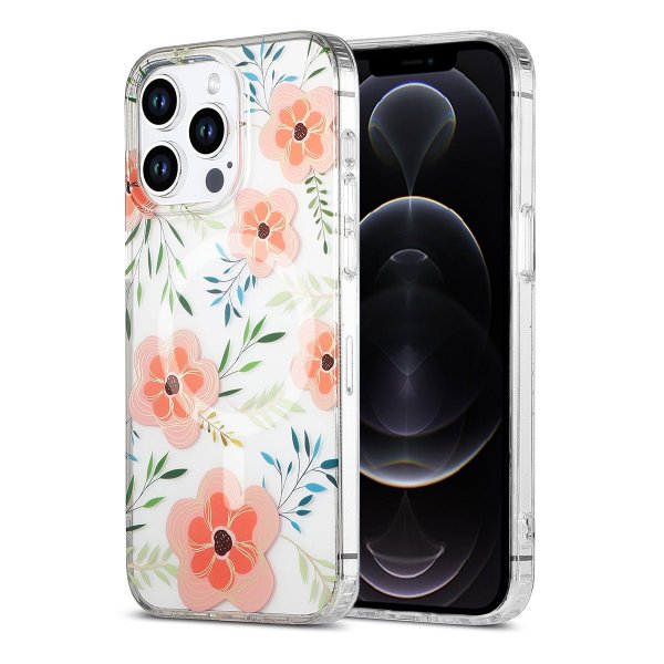 iPhone 12 Pro Max Skal Blommönster MagSafe Rosa