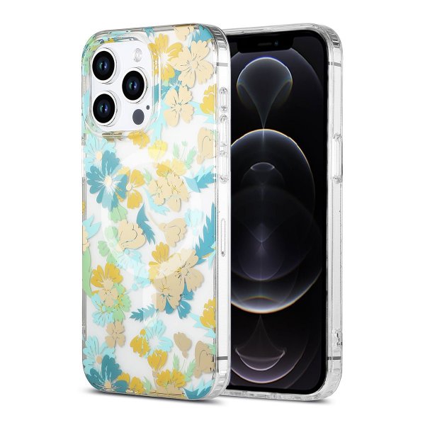 iPhone 12 Pro Max Skal Blommönster MagSafe Turkos