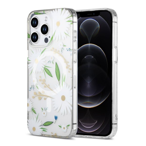 iPhone 12 Pro Max Skal Blommönster MagSafe Vit
