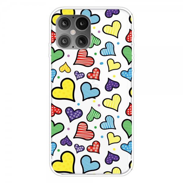 iPhone 12 Pro Max Skal Motiv Färgglada Hjärtan