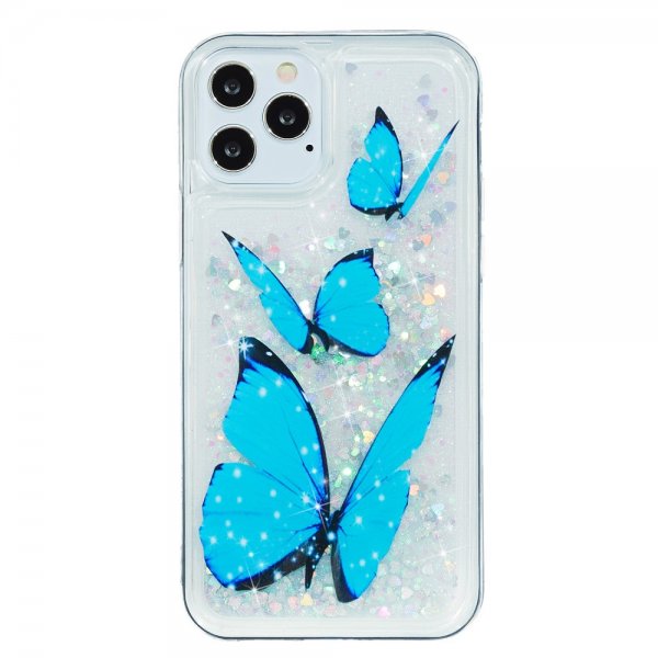 iPhone 12 Mini Skal Glitter Motiv Blåa Fjärilar