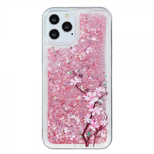 iPhone 12 Mini Skal Glitter Motiv Rosa Blomma