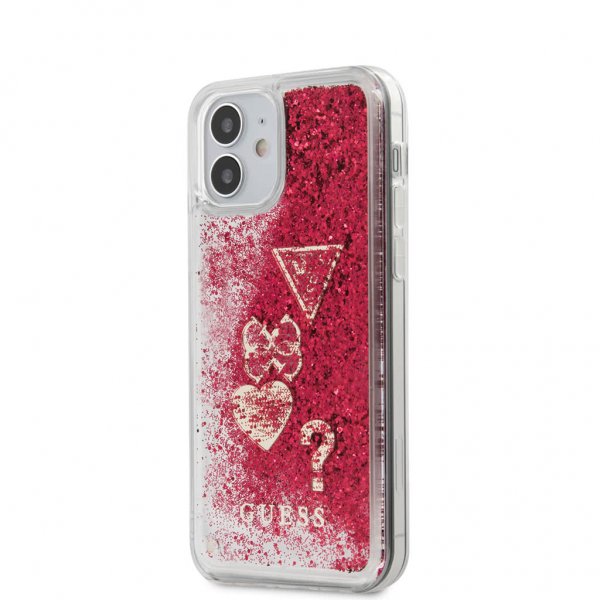 iPhone 12 Mini Skal Liquid Glitter Charms Raspberry