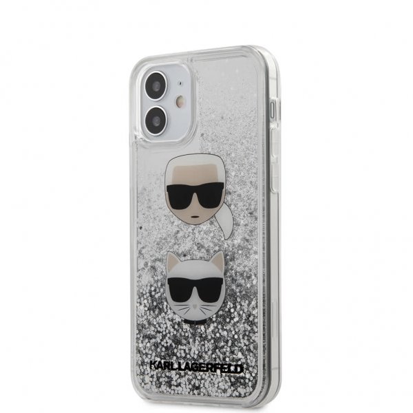 iPhone 12 Mini Skal Liquid Glitter Karl & Choupette Silver