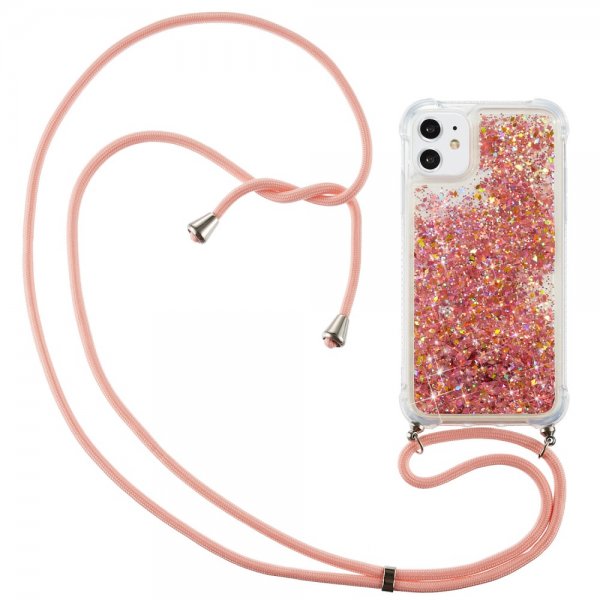 iPhone 12 Mini Skal med Strap Glitter Orange