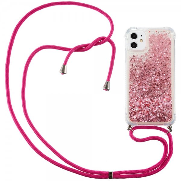 iPhone 12 Mini Skal med Strap Glitter Roseguld