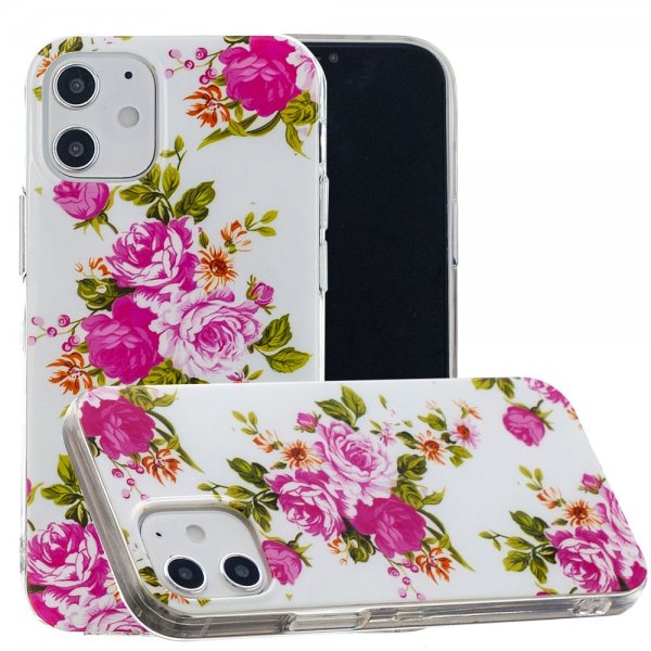 iPhone 12 Mini Skal Självlysande Motiv Rosa Blommor