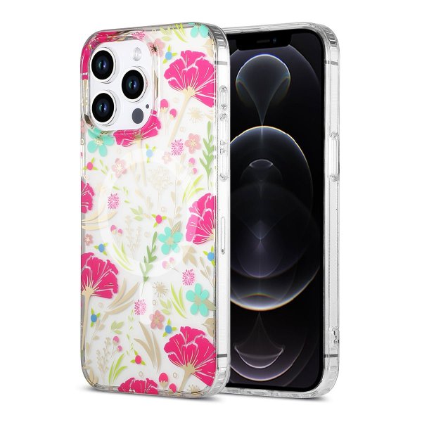 iPhone 12/iPhone 12 Pro Skal Blommönster MagSafe Röd Grön