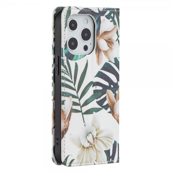 iPhone 13 Pro Fodral Flip Motiv Blad och Blommor
