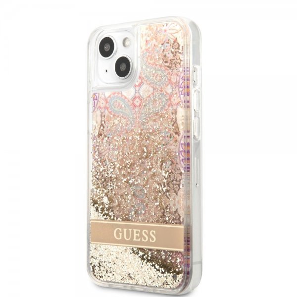 iPhone 13 Mini Skal Liquid Glitter Paisley Pattern Guld