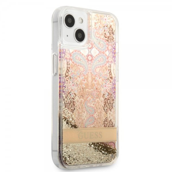iPhone 13 Mini Skal Liquid Glitter Paisley Pattern Guld