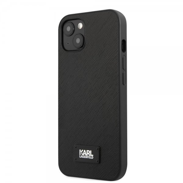iPhone 13 Mini Skal Saffiano Metal Plaque Svart