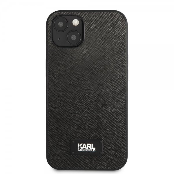 iPhone 13 Mini Skal Saffiano Metal Plaque Svart
