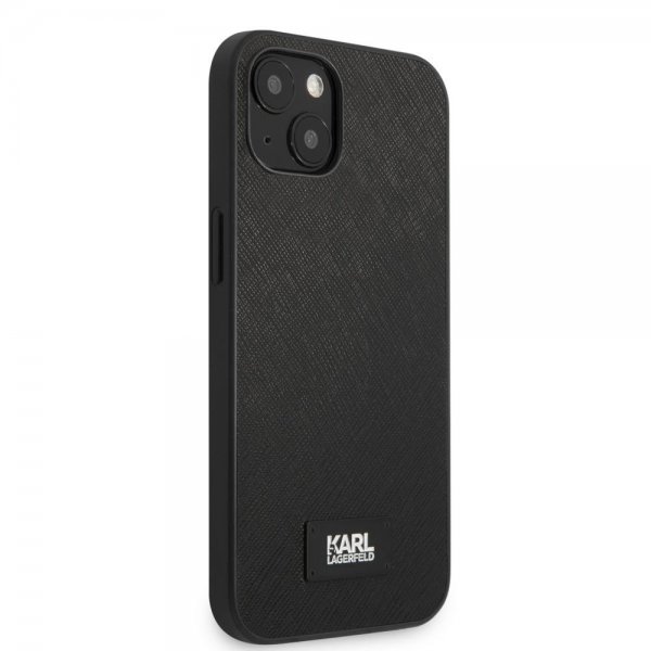 iPhone 13 Mini Skal Saffiano Metal Plaque Svart
