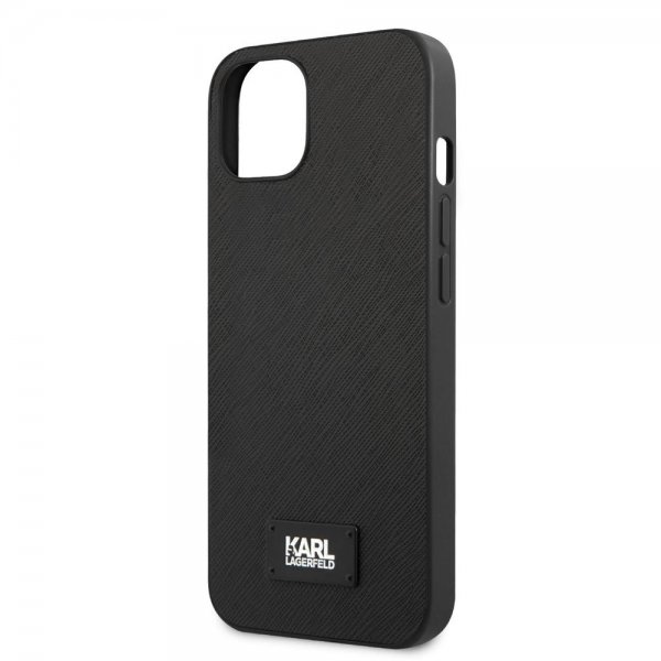 iPhone 13 Mini Skal Saffiano Metal Plaque Svart