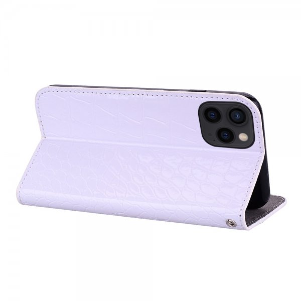 iPhone 13 Pro Fodral Krokodilmönster Glitter Flip Vit