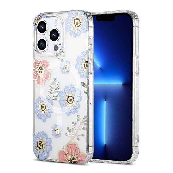 iPhone 13 Pro Max Skal Blommönster MagSafe Röd Blå