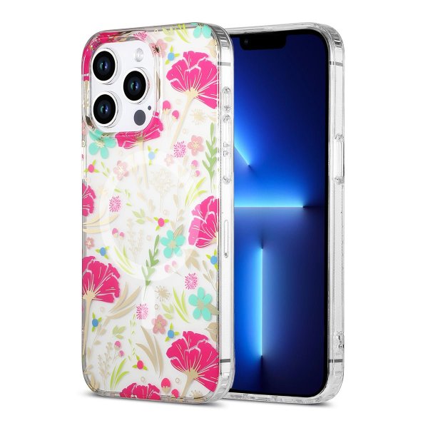 iPhone 13 Pro Max Skal Blommönster MagSafe Röd Grön