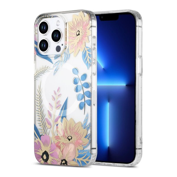 iPhone 13 Pro Max Skal Blommönster MagSafe Rosa Blå