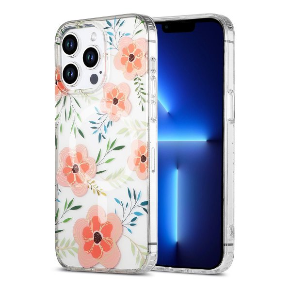 iPhone 13 Pro Max Skal Blommönster MagSafe Rosa