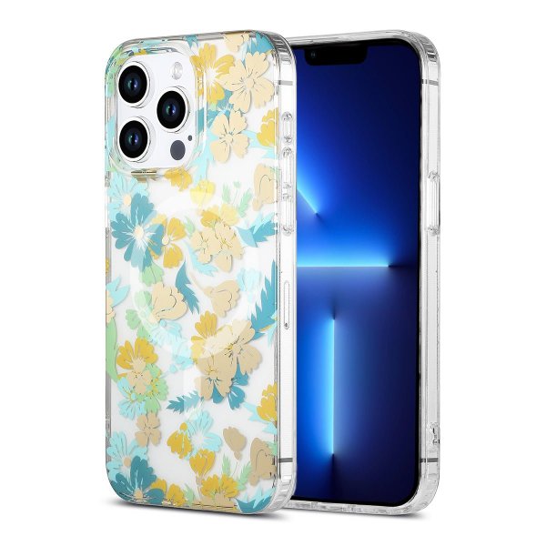 iPhone 13 Pro Max Skal Blommönster MagSafe Turkos