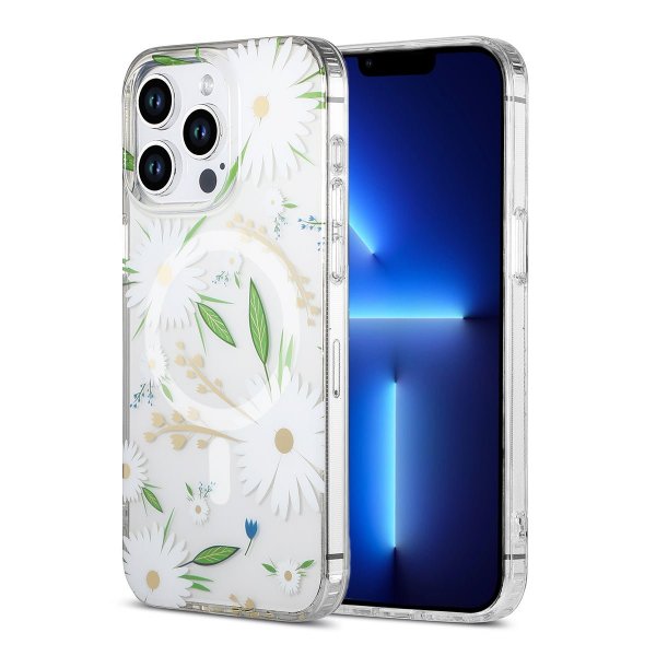 iPhone 13 Pro Max Skal Blommönster MagSafe Vit