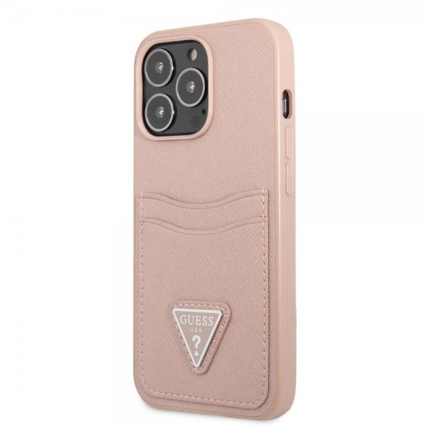 iPhone 13 Pro Skal Saffiano Double Cardslot Rosa