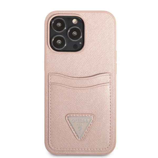 iPhone 13 Pro Skal Saffiano Double Cardslot Rosa