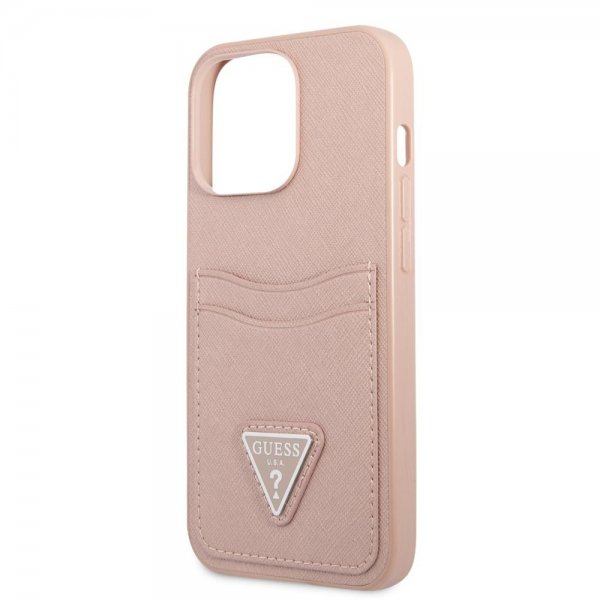 iPhone 13 Pro Skal Saffiano Double Cardslot Rosa