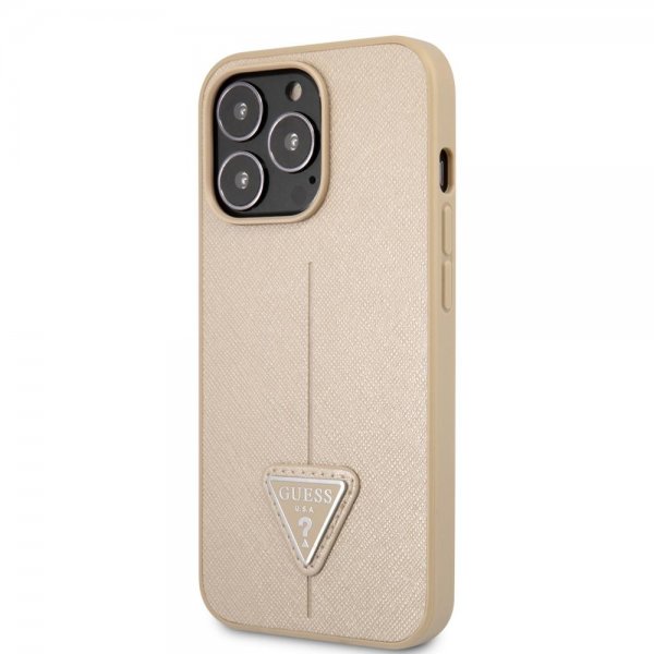 iPhone 13 Pro Skal Saffiano Metal Triangle Beige
