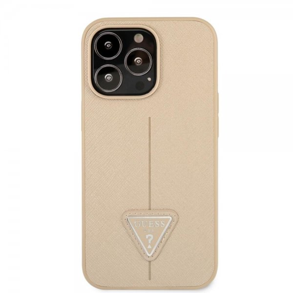 iPhone 13 Pro Skal Saffiano Metal Triangle Beige