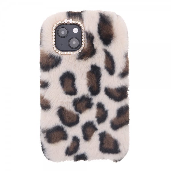 iPhone 13 Skal Plysch Leopardmönster Vit