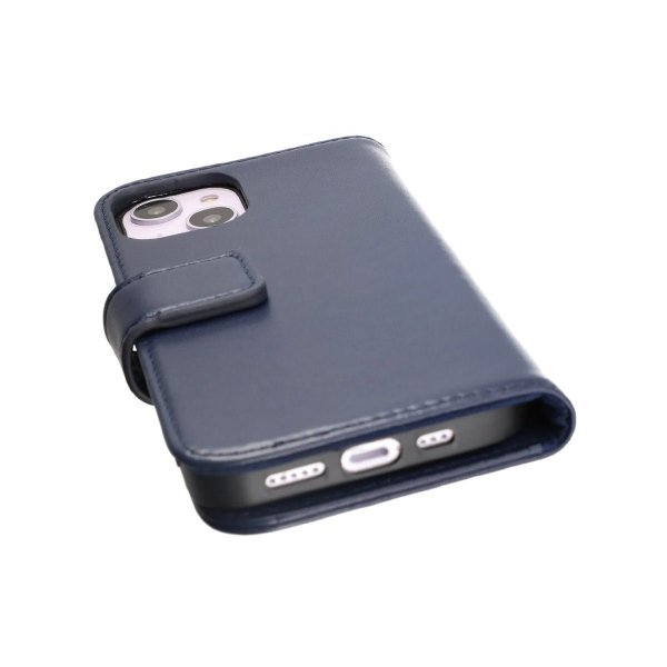 iPhone 14 Fodral Äkta läder Kortfack Blå