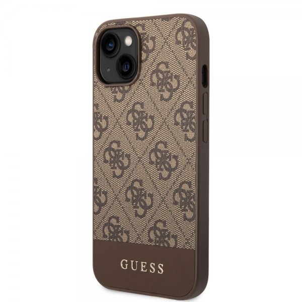 iPhone 14 Plus Skal Bottom Stripe Metal Logo Brun