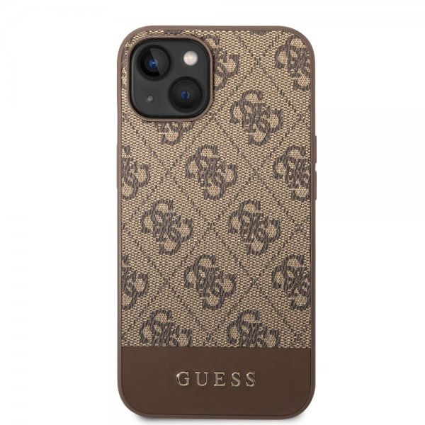 iPhone 14 Plus Skal Bottom Stripe Metal Logo Brun