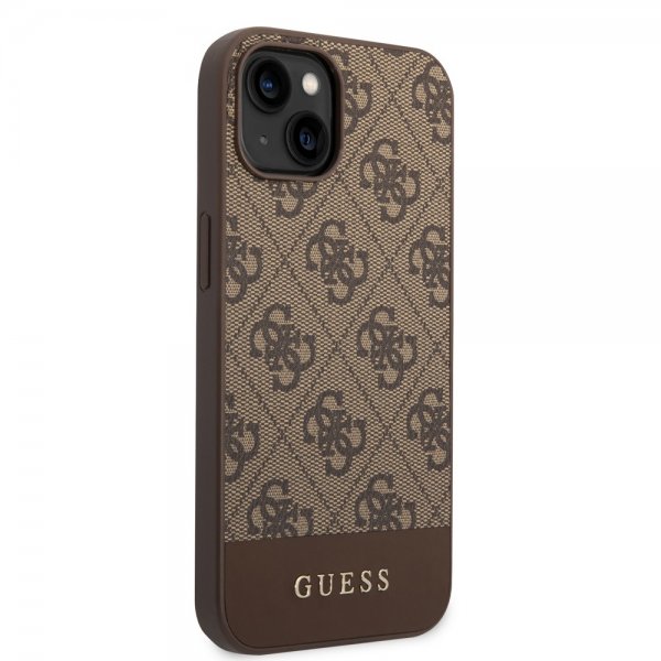 iPhone 14 Plus Skal Bottom Stripe Metal Logo Brun