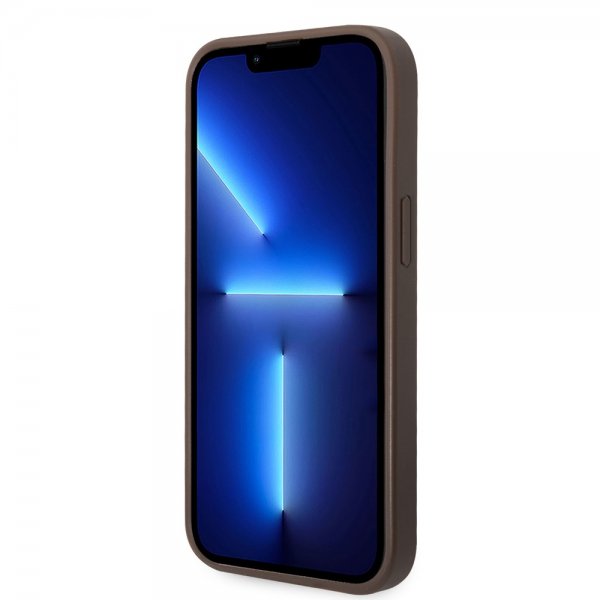 iPhone 14 Plus Skal Bottom Stripe Metal Logo Brun