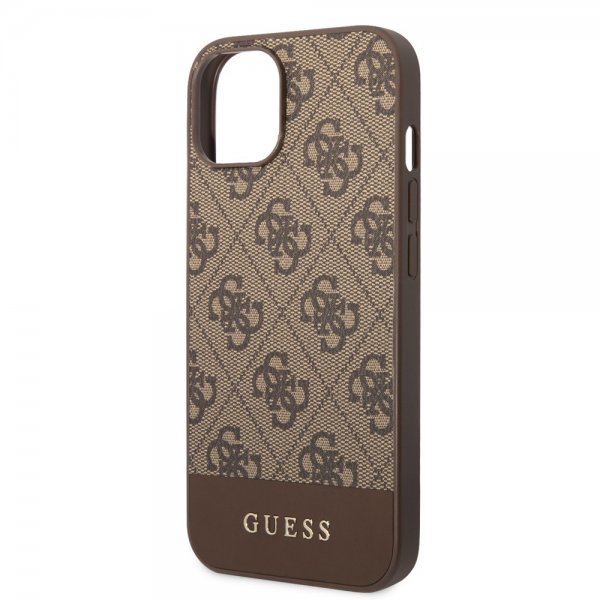 iPhone 14 Plus Skal Bottom Stripe Metal Logo Brun