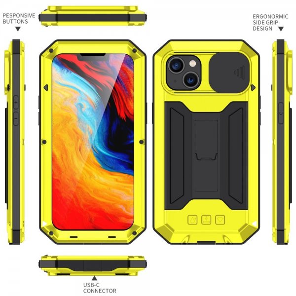 iPhone 14 Plus Skal Kameraskydd Stativfunktion Gul