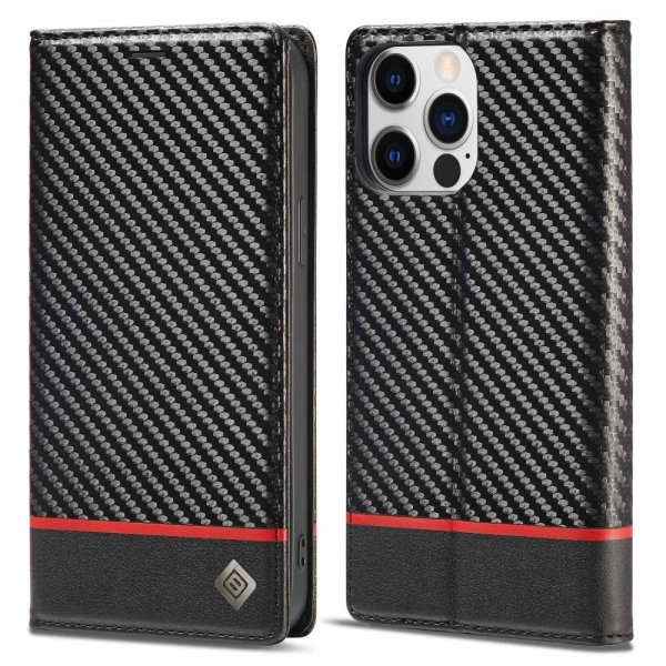 iPhone 14 Pro Fodral Kolfibertextur Röd Stripe Horizontal