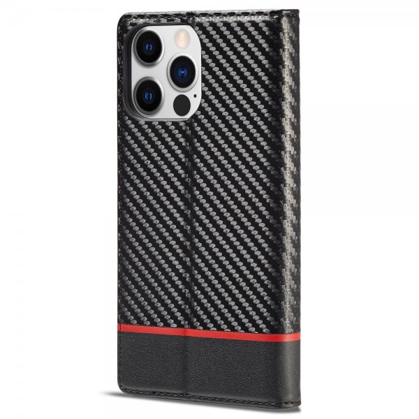 iPhone 14 Pro Fodral Kolfibertextur Röd Stripe Horizontal