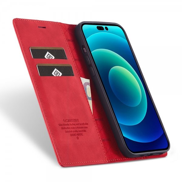 iPhone 14 Pro Fodral med Kortfack Flip Röd